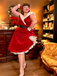 Red 1950s Christmas Off-Shoulder Velvet Dress