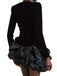 Black 1980s Asymmetric Layered Ruffle Hem Velvet Dress