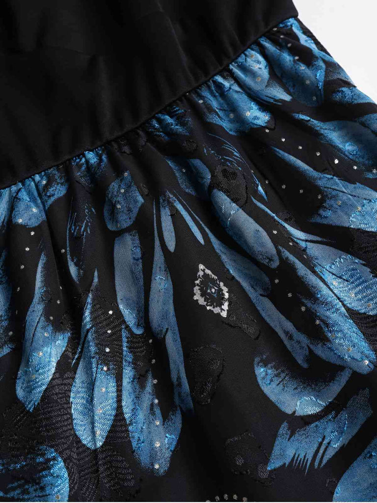 [Plus Size] Dark Blue 1950s Feather Jacquard Asymmetric Dress