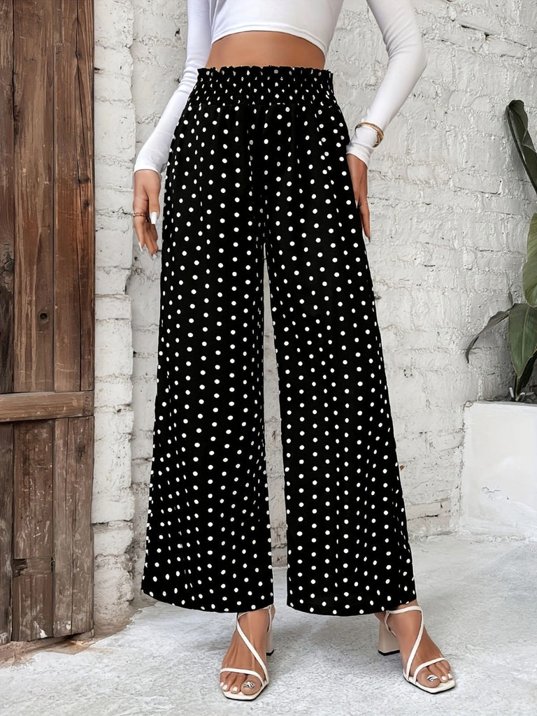 Black 1950s Polka Dot Elastic Waist Pants