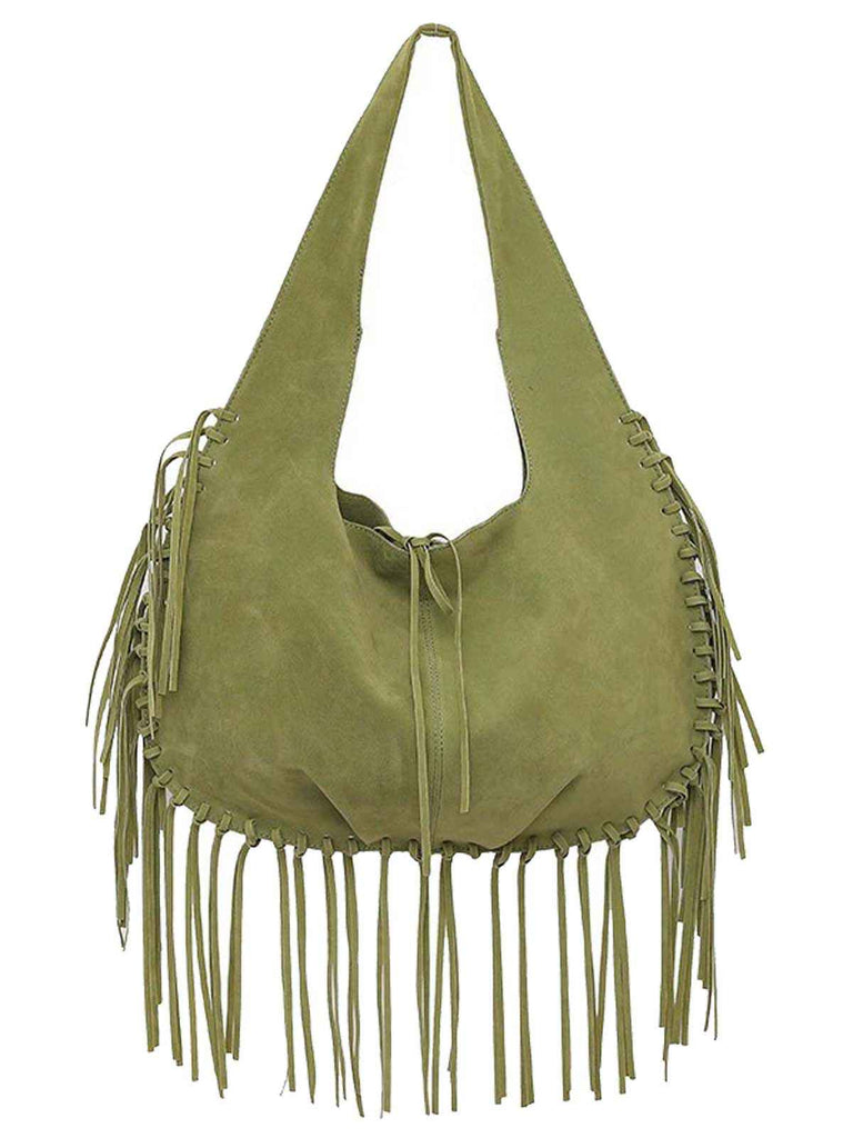 Boho Fringe Suede Hobo Shoulder Bag