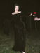Black 1930s Wednesday Morticia-Inspired Velvet Bell Sleeves Mermaid Dress