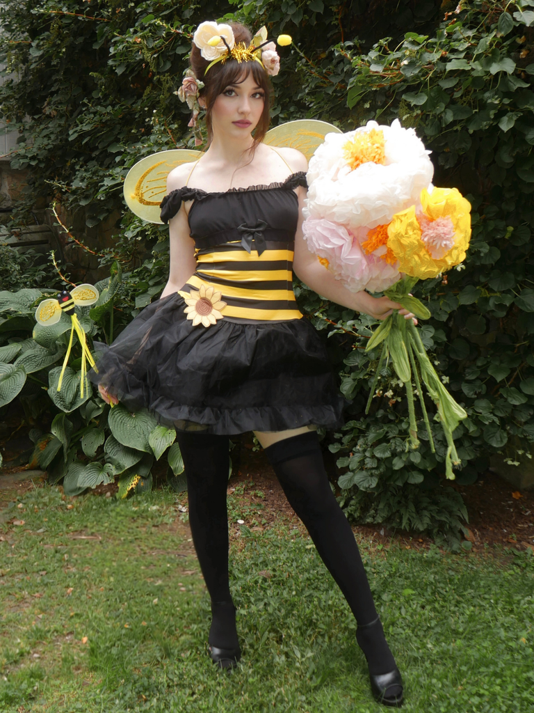 5PCS Yellow & Black 1950s Honey Bee Costume Halloween Cosplay Set