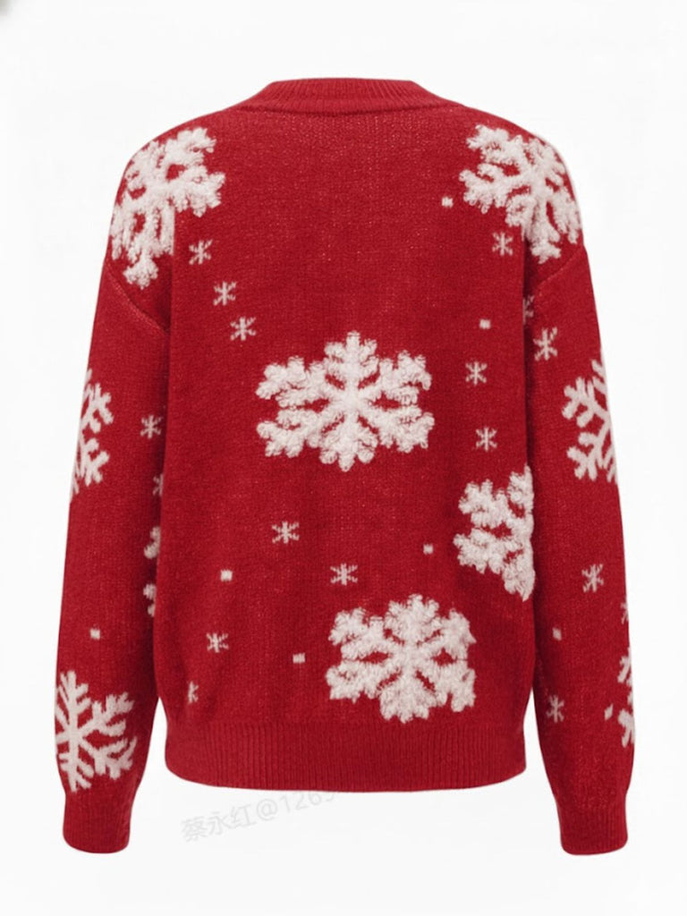 1940s Christmas Fleece-Snowflake Turtleneck Sweater