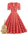 1950s Gingham Plaid Square Neck Flared Dress