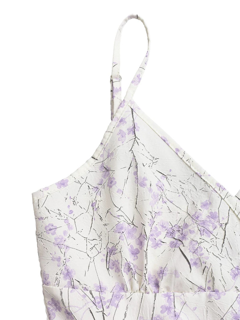 Purple 1970s Floral Print Spaghetti Strap Romper