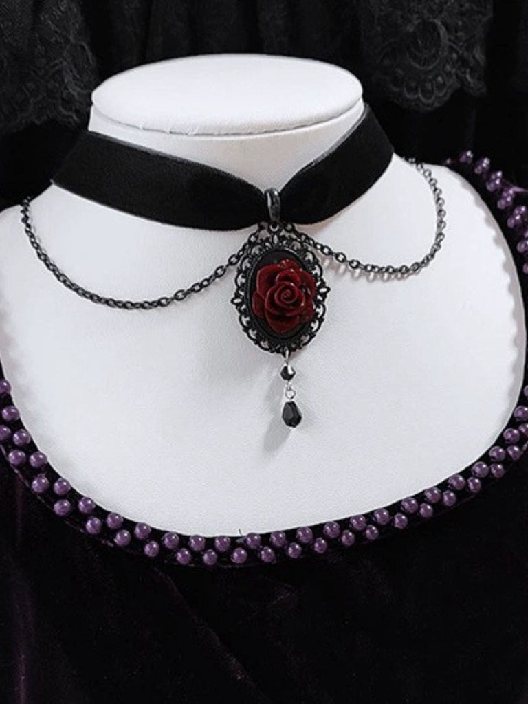 Vintage Dark Rose Victorian Gothic Necklace