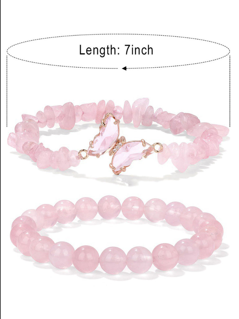 Crystal Beaded Butterfly Charm Bracelet Set