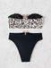 Black 1970s Leopard Metal Button Strapless Swimsuit