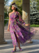 Purple 1930s Mesh One-Shoulder 3D Floral Evening Dress