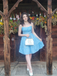 Sky Blue 1950s Strap Polka Dot Swing Dress