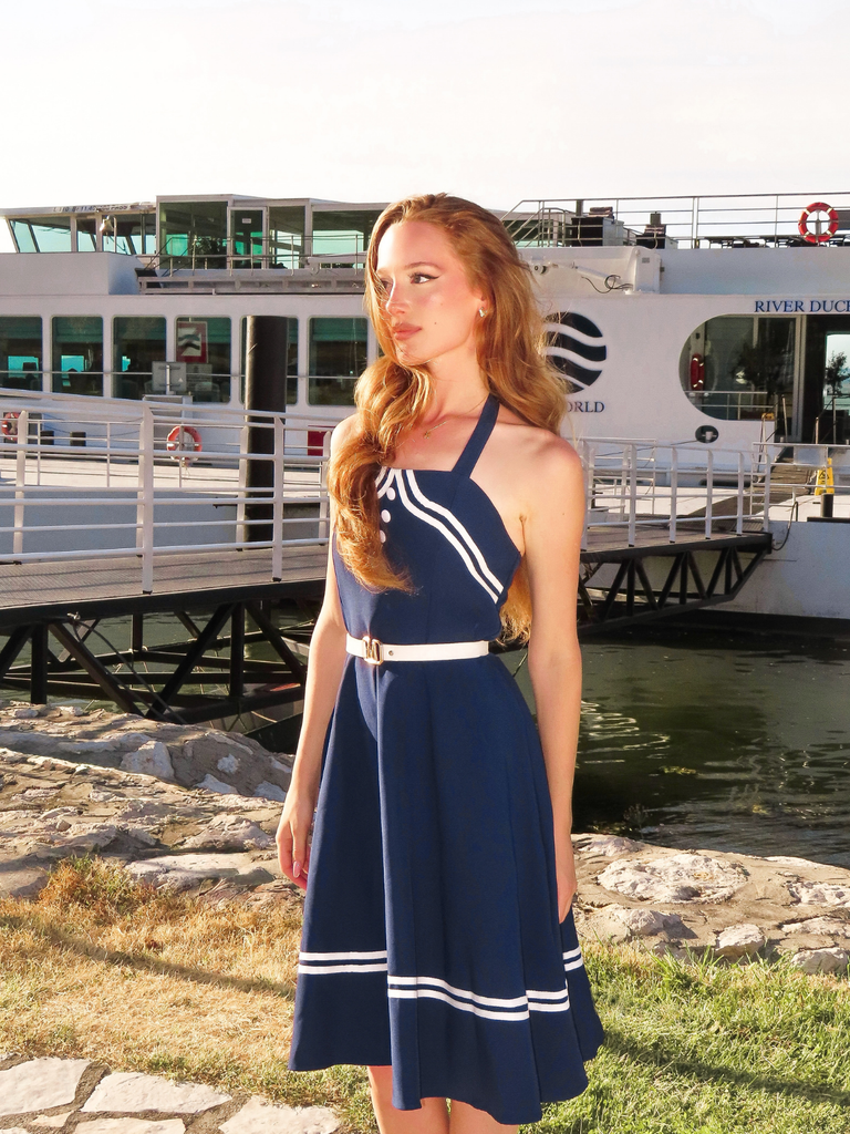 1950s Halter Navy Swing Dress