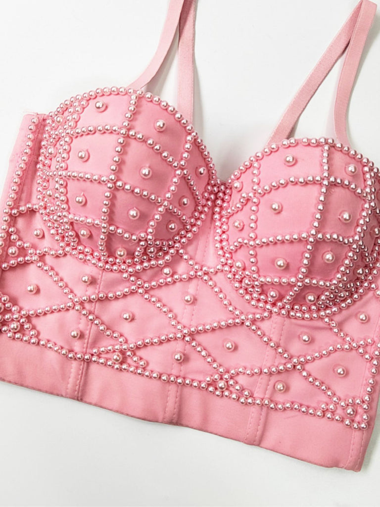1980s Pearl Solid Fishbone Camisole Corset