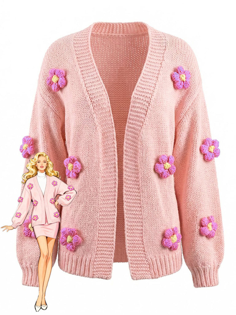 1930s 3D Daisy Long Sleeve Knit Cardigan