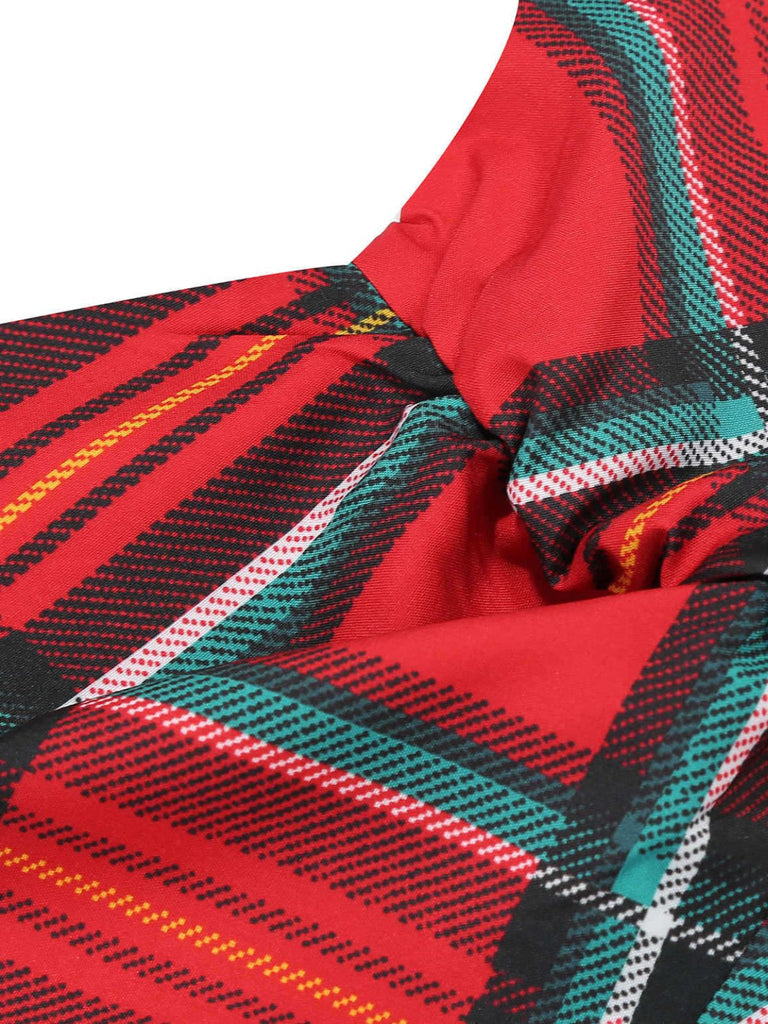 Red 1950s Halter Christmas Plaids Sleeveless Dress