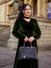 Green 1950s Keyhole V-Neck Pearl Velvet Dress