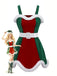 Red & Green 1960s Christmas Plush Trim Dress Set