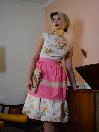 Yellow 1950s Boat Neck Antique Floral Dress