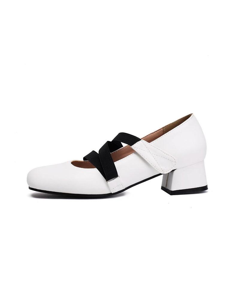 Ballet-Inspired Bungee Leather Chunky Heel Shoes