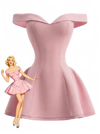 1960s Off-Shoulder Fit Solid Mini Dress