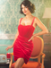 Red 1980s Velvet Corset Ruched Sweetheart Mini Dress