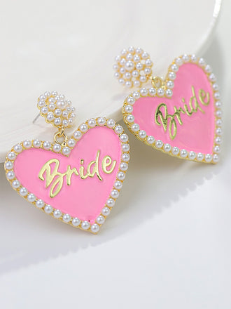 Valentine's Day Bride Heart-Shaped Pearl Earrings