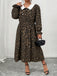 [Plus Size] 1970s Leopard Print Lapel Long Sleeve Dress