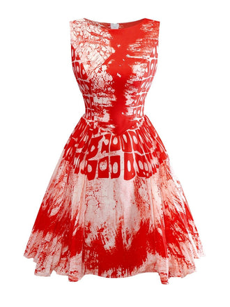 Red 1950s Blood Print Halloween Horror Dress