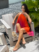 Orange 1960s Gradient Halter Layered Chiffon Mini Dress
