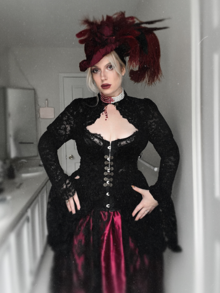 Black 1980s Gigot Sleeve Victorian Lace Dress