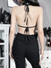 Black 1980s Gothic Bat Lace-Up Halter Top