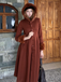 Brown 1950s Faux-Wool Hooded Button Coat