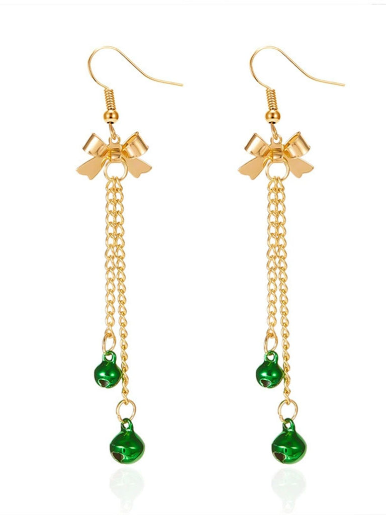 Christmas Gold Bow Bell Drop Earrings