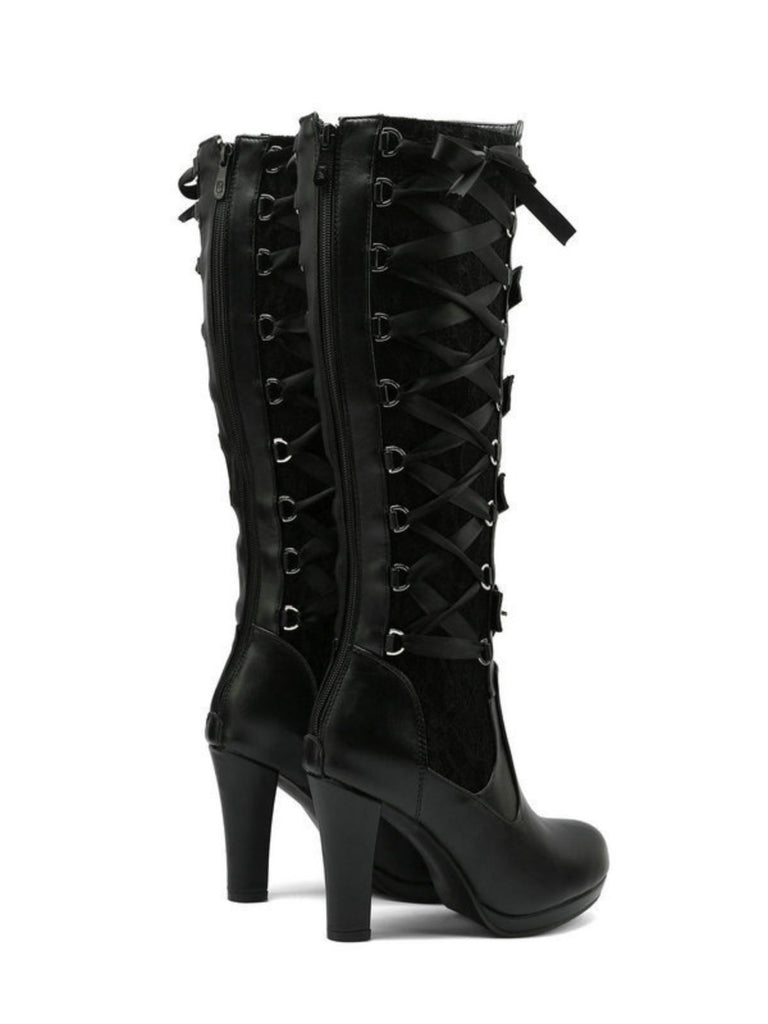 Vintage Punk Lace-Up Lace High Heel Boots