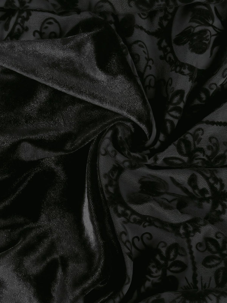 Black 1960s Gothic Flocked Dress