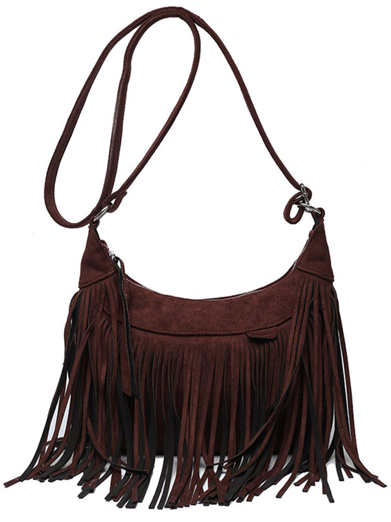 Vintage Boho Fringe Suede Shoulder Bag