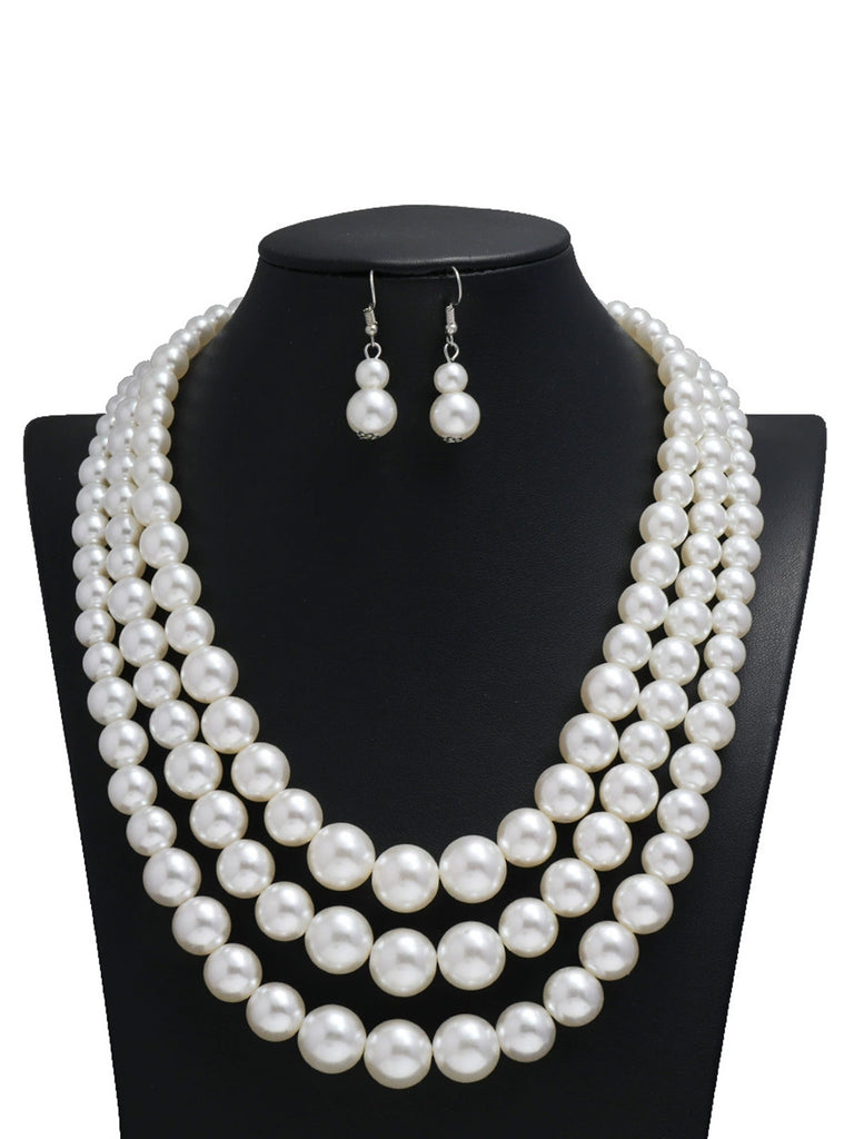 Vintage Layered Pearl Necklace & Earring Set