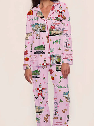 1980s Christmas Print Pajama Set