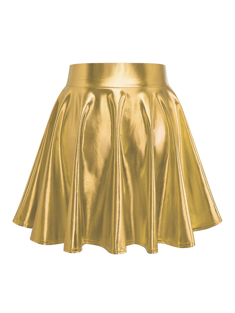 1970s Solid Disco Metallic Pleated Skirt