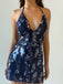 Dark Blue 2000s Solid Slip Sequined Dress