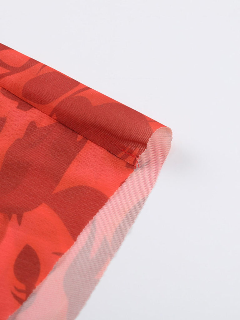 Red 1930s Spaghetti Strap Floral Dress