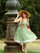 Green 1950s Daisy Mesh Swing Dress