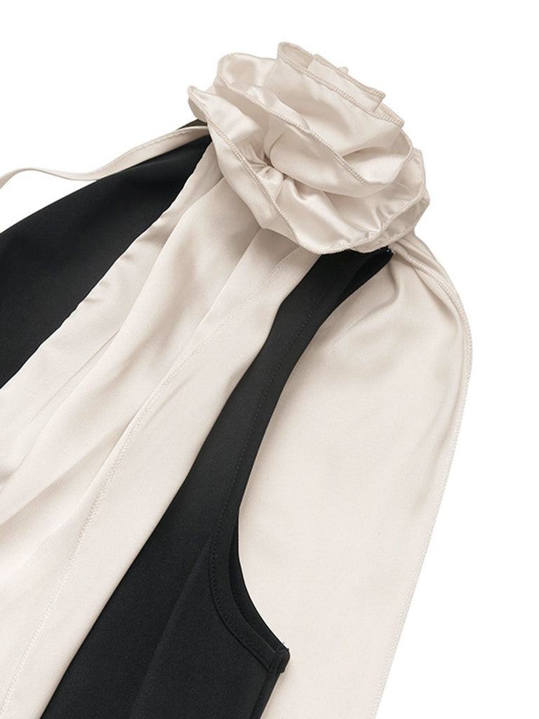 1930s V-Neck Colorblock 3D Roses Cape Dress