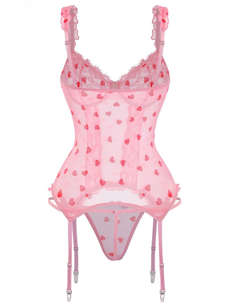 1980s Heart Lace Sheer Bodysuit Nighties