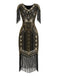 1920s Sequin Fringe Flapper V-Neck Dress