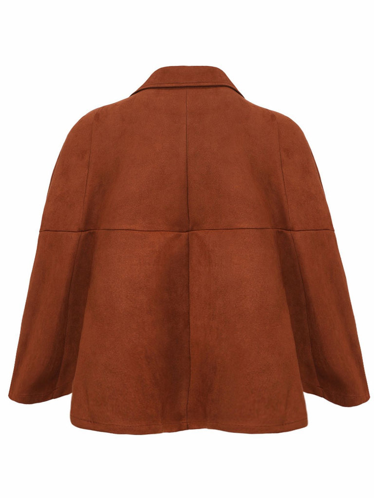 Light Brown 1940s Double-breasted Metal Button Suede Cape