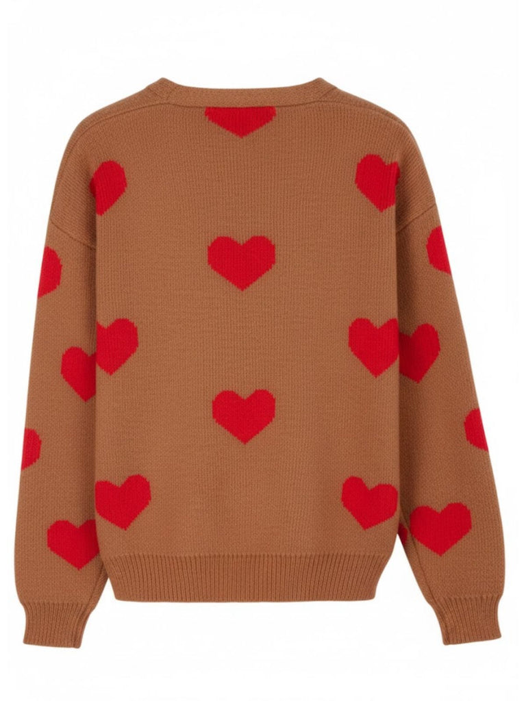 1950s Valentine's Day Heart Print Knit Cardigan