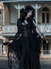 Black 1980s Gigot Sleeve Victorian Lace Dress