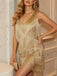 Gold 1920s Fringe Sequin V-neck Mini Dress
