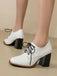 Vintage Leather Lace-Up Chunky Heel Shoes